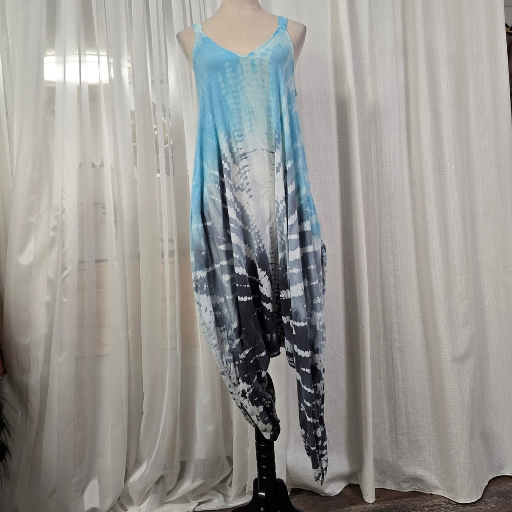 Shoreline Blue Grey Tie Dye Harem Romper Jumpsuit S/M Sleeveless